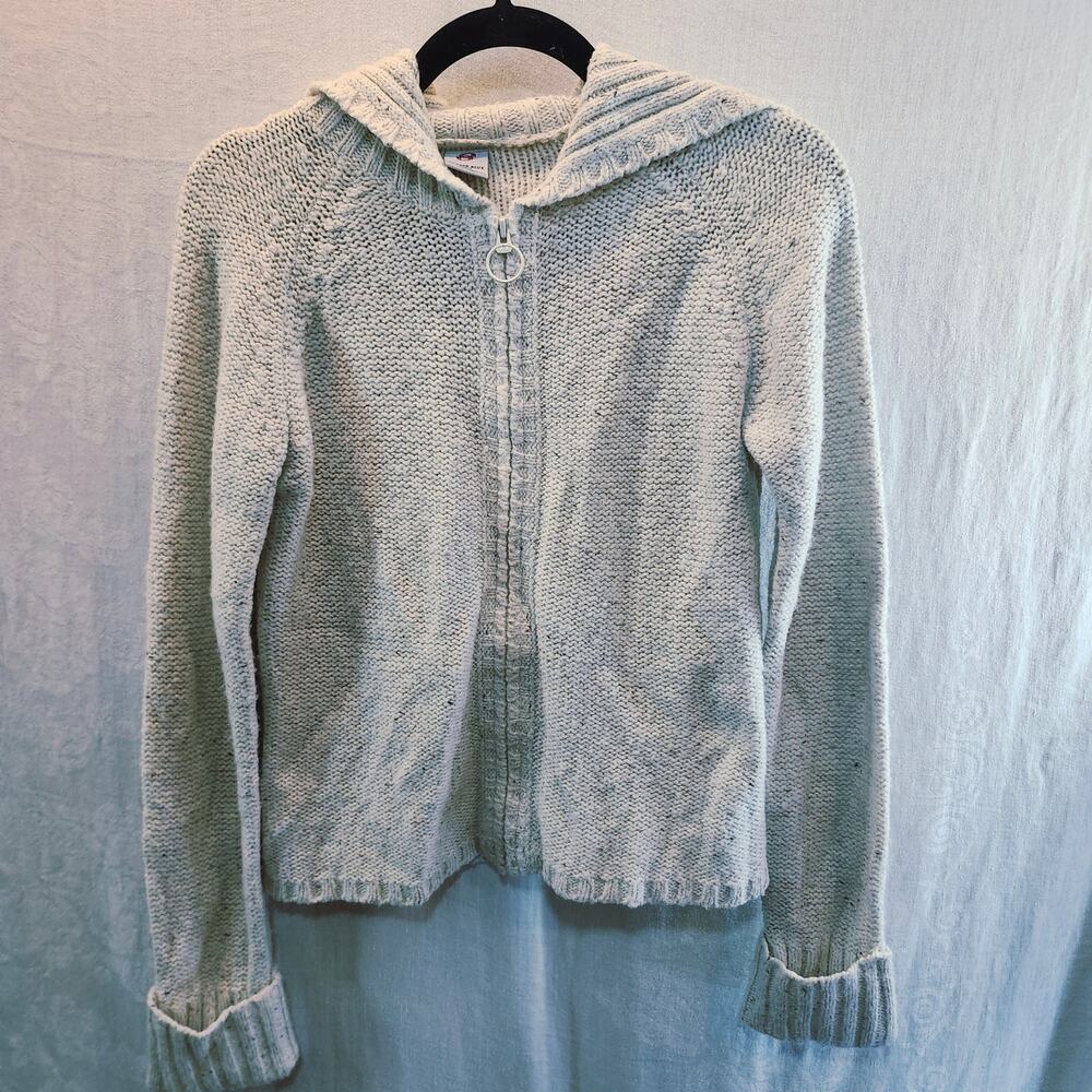 Vintage Anchor Blue sz Large Cotton Wool Blend Ecru Zip Front Fan Collar Sweater